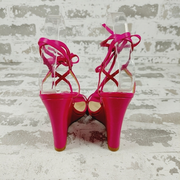 New SCHUTZ Women's Deonne Leather Strappy Hot Pink Wedges C520 - Picture 6 of 15